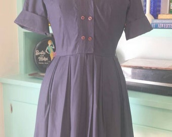 50s Suburban Corner Navy Shirtwaist Dress 26 waist