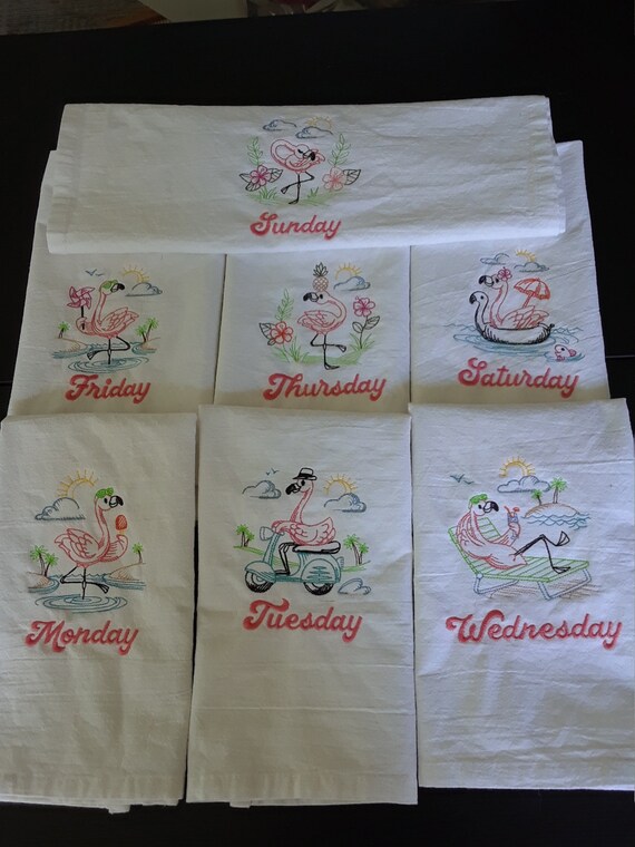 Kitchen towel days of the week towels embroidered towels Etsy