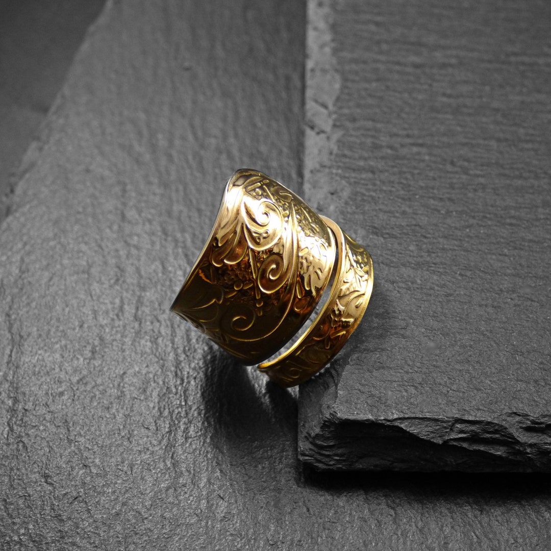 Bague plaquée or 18Κ faite à la main, fleurie, art nouveau