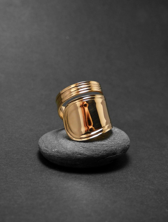 Handmade Goldplated 18k Ring,vintage,art Nouveau,spoon Style Ring 