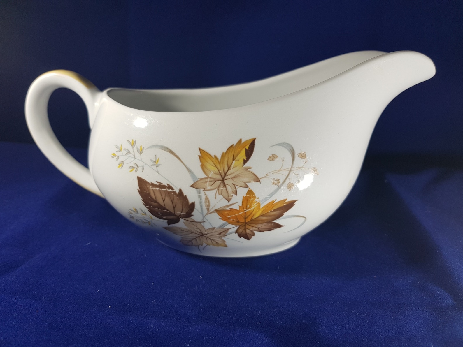 Vintage Alfred Meakin Gravy Boat Glo White Ironstone Autumn Glory C1960