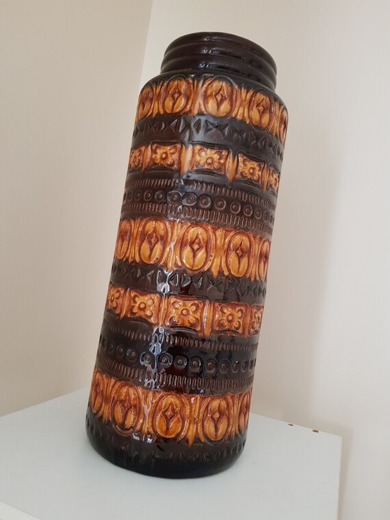 Large Vintage Retro West German Brown Floor Vase Scheurich Etsy
