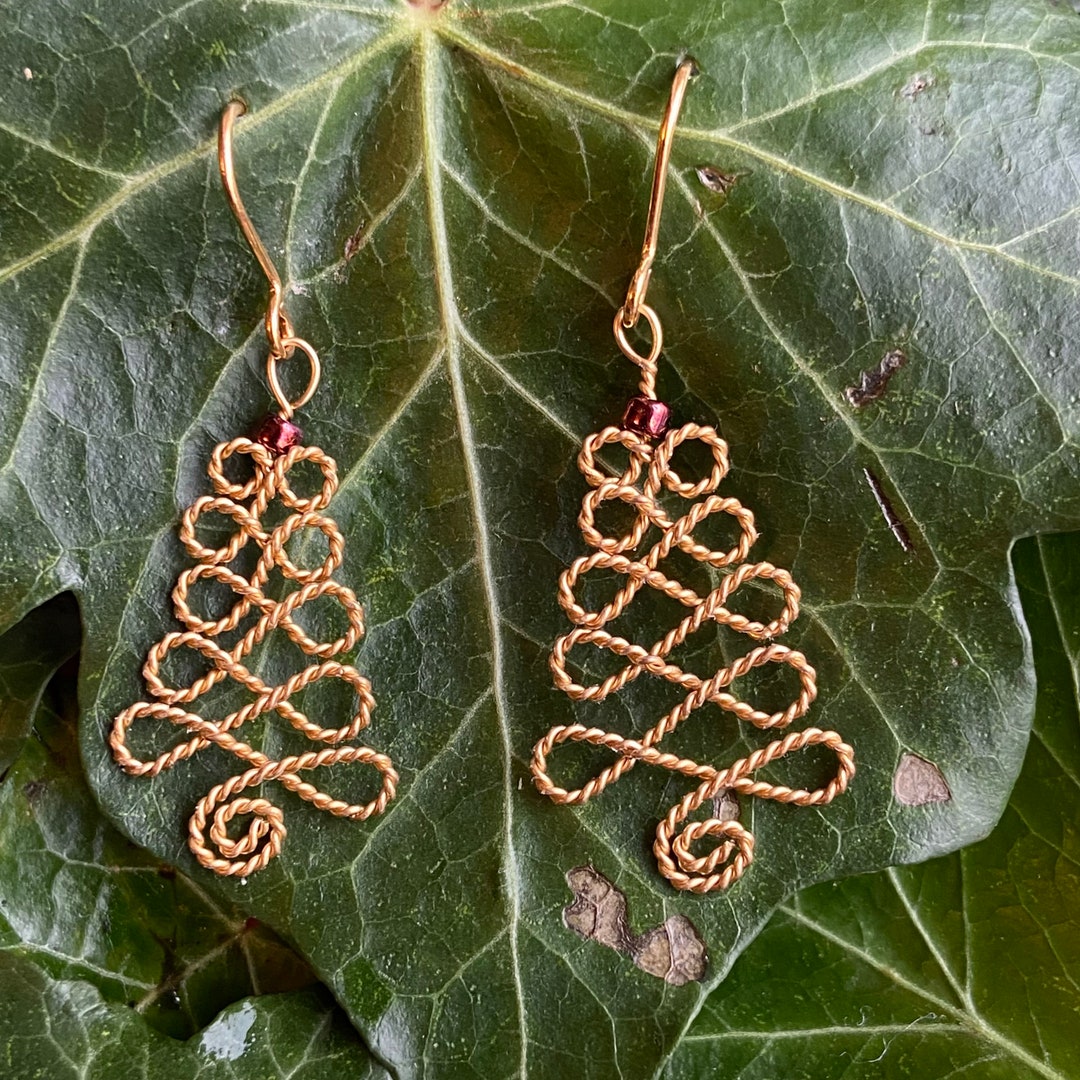 Twisted Gold Wire Christmas Tree Earrings Etsy