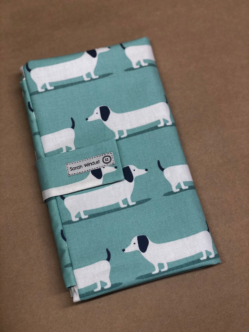 Dachshund Sausage dog Changing Mat with pockets, Nappy wallet, diaper bag Duck Egg