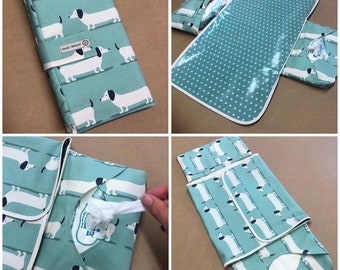 Dachshund Sausage dog Changing Mat with pockets, Nappy wallet, diaper bag