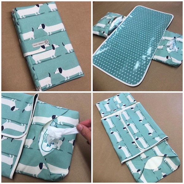 Dachshund Sausage dog Changing Mat with pockets, Nappy wallet, diaper bag