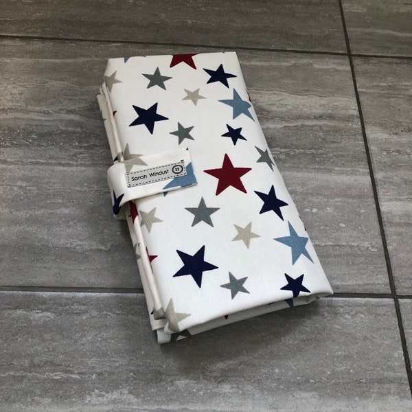 Multi Stars changing mat with pockets, nappy wallet, diaper bag, nappy clutch, Washable