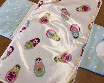 Russian doll Changing Mat with Pockets, Nappy wallet, travel changing bag