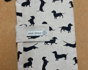 Black Dachshund Sausage dog Changing Mat with pockets, Nappy wallet, diaper bag