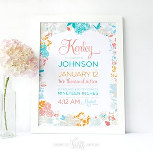 Customized Owl Themed Baby Birth Stats, Digital Print, Owl Nursery Art, Nursery Decor Printable, Custom Nursery Print, Girl Nursery Art