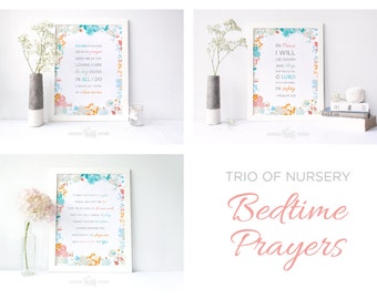 Trio of Nursery Bedtime Prayers Printable, Digital Print, Owl Nursery Art, Nursery Decor Printable, Girl Nursery Art