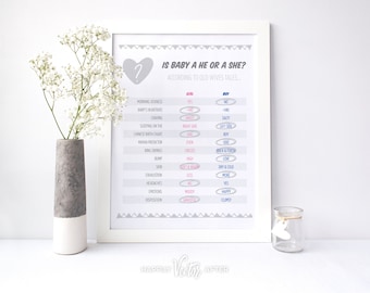 Baby Gender Reveal INSTANT Digital Printable, Old Wives Tales Chart, Gender Prediction Printable, Gender Reveal Party Printable