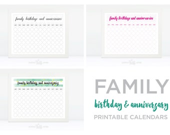 Family Birthday & Anniversary Calendar Printable, Family Birthday Chart, Family Birthday Planner, Birthday Reminder Chart