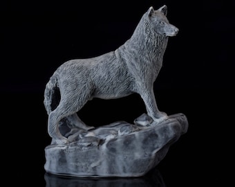 Wolf Howling at the Moon Marble Figurine Stone Sculpture Russian Art Statue 4/"