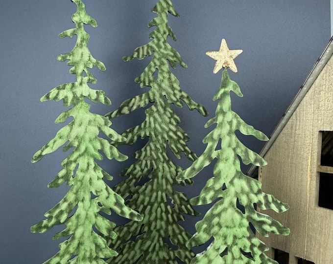 Set of Three Galvanized Metal Christmas Trees Tall Cone Christmas Trees