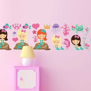 25-piece Mermaid Underwater Scene Decal Sticker Set perfect for Girl&#39;s Bedroom Wall