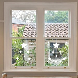 Reusable White Star Window Cling Stickers – Vinyl Decorations, Static Cling for Windows