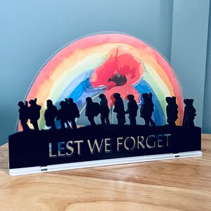 Lest We Forget Poppy Soldiers Rainbow Remembrance Day, Armistice Day, War Heroes Soldiers Armed Forces, Acrylic Decoration Multi-Stand