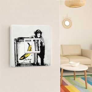 Set of 2 Banksy Chimp With Framed Banana Light Switch Stickers – Graffiti Art Vinyl Decals for Single & Double Switch Covers
