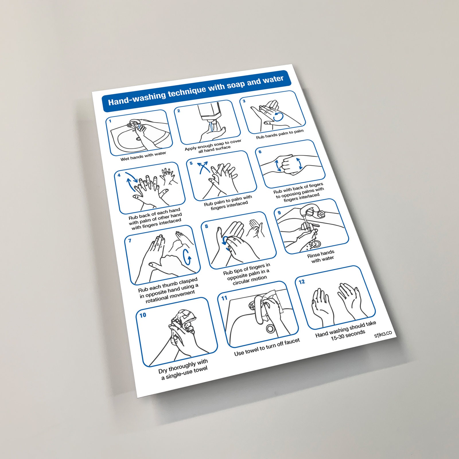 Handwaschtechnik Schild, Selbstklebendes Vinyl, NHS-empfohlen, 12-Schritte-Anleitung, Wasserdicht, Für Waschräume Und Arbeitsplätze