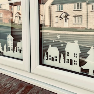 Christmas House & Tree Silhouette Window Cling Stickers – Reusable Static Cling Vinyl Decorations