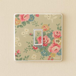 Conjunto de 2 adesivos vintage florais para interruptores de luz – decalques retrô em vinil para placas de interruptores simples ou duplos, fáceis de aplicar e remover. Decoração para casa.