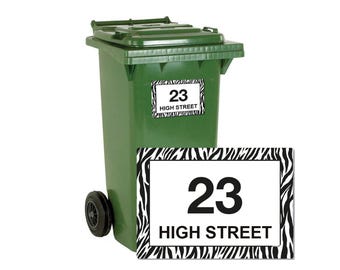 Zebra Wheelie Bin Stickers: Custom House Number Vinyl Labels - Set of 4