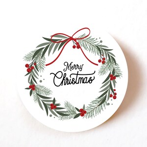 Pak met 24, 72, 240 papieren etiketten, zelfklevende stickers vrolijk kerstkrans, kerststickers, vakantie, kerstpapier