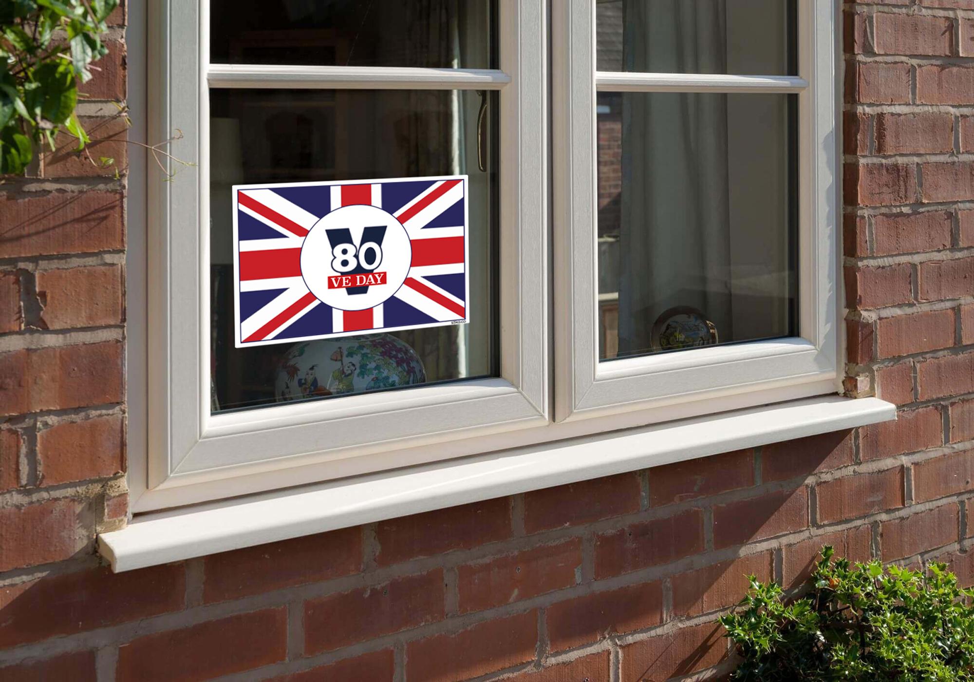 Union Jack Flag With Details Of The 80th Anniversary Of The VE Day Celebrations On A Street In England 4th May 2025 Image675371636
