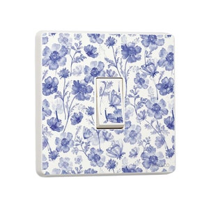Blue Floral Light Switch Cover Sticker - Set of 2
