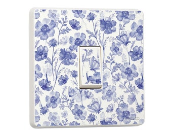 Pack of 2 Blue Flower design for Single or Double Light Switch Cover Vinyl Sticker