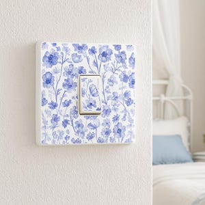 Conjunto de 2 - Adesivo para capa de interruptor de luz floral azul - Interruptor simples ou duplo