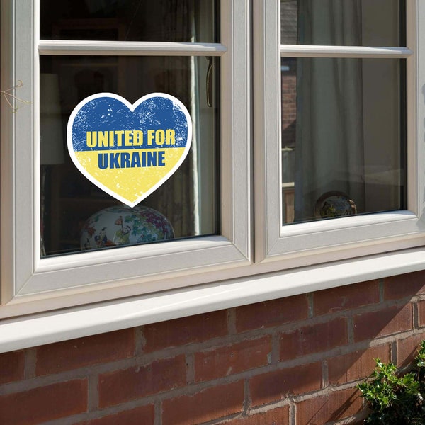 United For Ukraine Heart Design, Window Sticker, #unitedforukraine, United against war