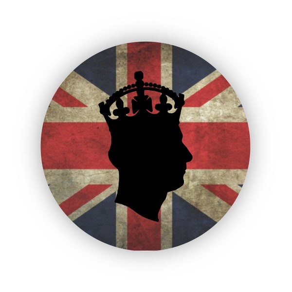 Pack of 24, 72, 240 paper labels, King Charles III silhouette, British Flag, Union Jack