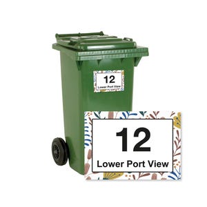 Floral Wheelie Bin Stickers: Custom House Number, Street Name - Set of 4