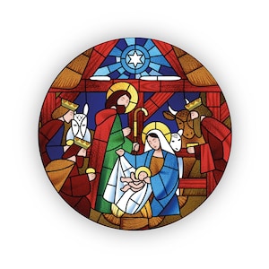 Pack of 24, 72, 240 paper labels, Holy Family, Nativity Christmas Self Adhesive stickers, Christmas Stickers, Holiday, Christmas Stationary