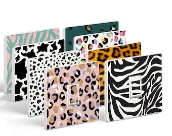 Animal Print Light Switch Sticker Set: Leopard, Zebra, Cow (Bundle of 16)