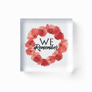 Remembrance Day, Red Poppy Wreath, Acrylic Block | Memorial Ornament for Fallen Soldiers | Armistice Day, Anzac Day Tribute