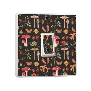 Pack of 2 Autumn, Mushroom Print Single or Double Light Switch Sticker Vinyl Cover Skin