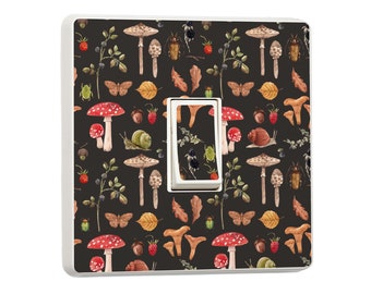 Pack of 2 Autumn, Mushroom Print Single or Double Light Switch Sticker Vinyl Cover Skin