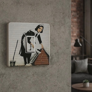 Set of 2 Banksy Maid Light Switch Stickers – Graffiti Art Vinyl Cover for Single Switch, Home Decor