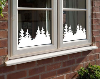 Woodland Christmas Window Cling Sticker – Reusable Vinyl Festive Decoration, Static Cling Trees for Windows