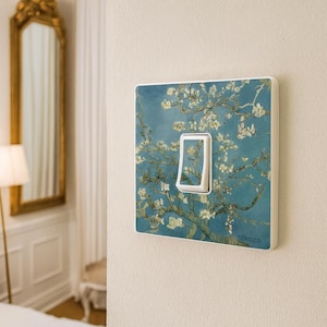 Set di 2 adesivi per interruttori della luce con stampa artistica "Mandorlo in fiore" di Van Gogh - Coperture in vinile per interruttori singoli - Decorativi e facili da applicare