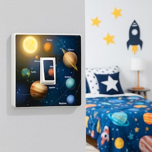 Lot de 2 autocollants pour interrupteur, planètes galaxie, vinyles espace et univers pour chambre d'enfants, chambre d'enfants et décoration cosmique