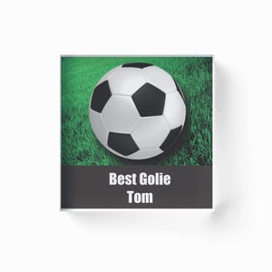 Personalised Football Sports Ball Decorative Acrylic Block - Clear 100x100mm Display Piece