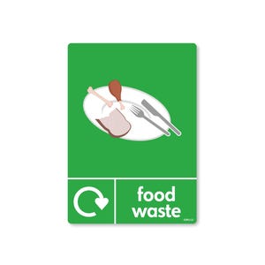 WRAP-recyclingbord | Zelfklevende vinylsticker voedselverspilling | Nu recyclen-symbool | Waterdicht en lichtbestendig