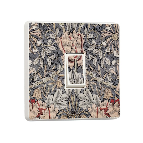 2er Pack William Morris Kunstdruck, Vintage Honeysuckle Art Design für Single oder Double Light Switch Cover Vinyl Sticker