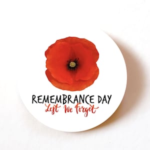 Adesivi di carta con papavero rosso - Etichette circolari da 40 mm per il Giorno della Memoria, buste e progetti artigianali / Disponibili in confezioni da 24, 72 o 240