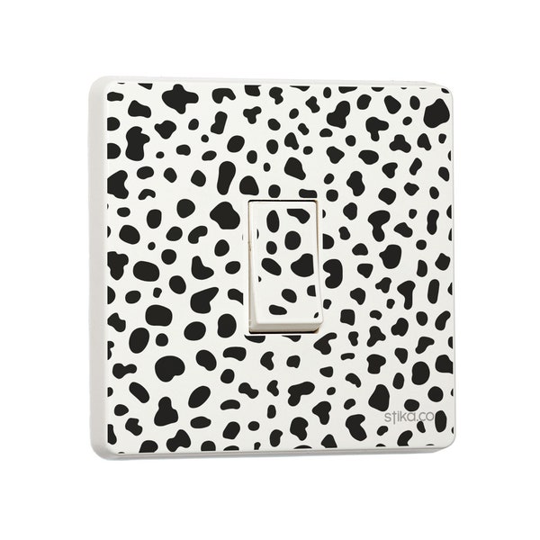 Pack of 2 Dalmatian animal print vinyl sticker, Black and White Spotty Cover, Animal Print Single or Double Light Switch Sticker