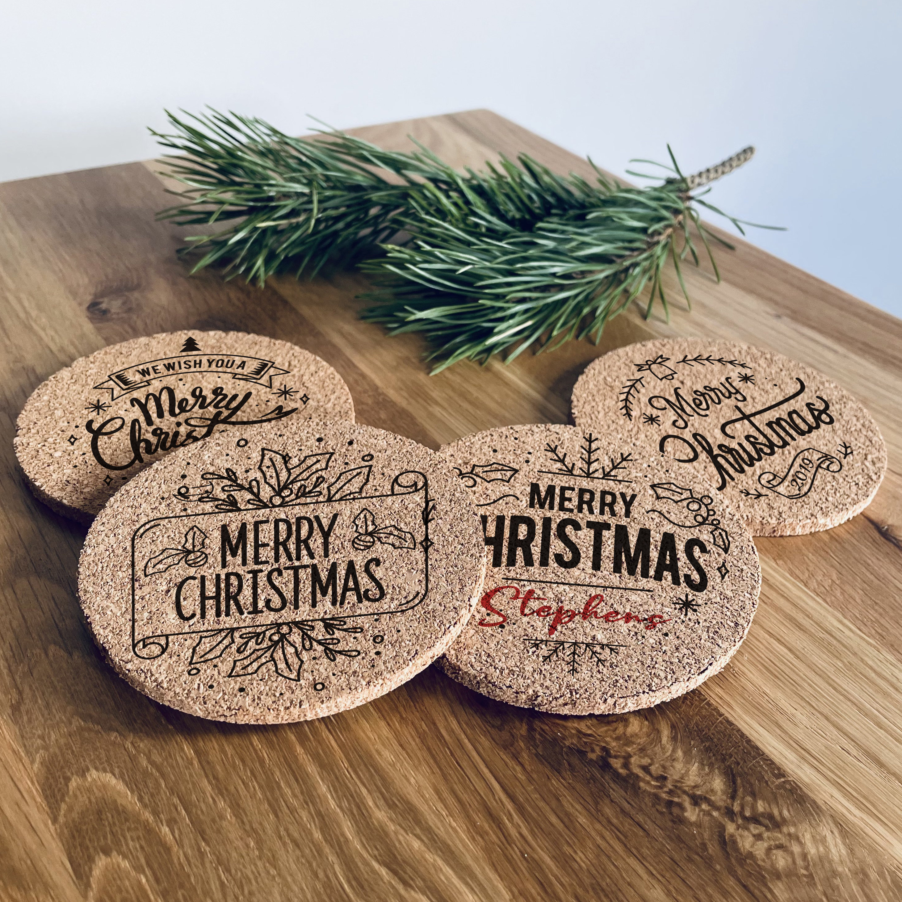 Set of 4 Merry Christmas Personalised Cork Coasters Home Etsy